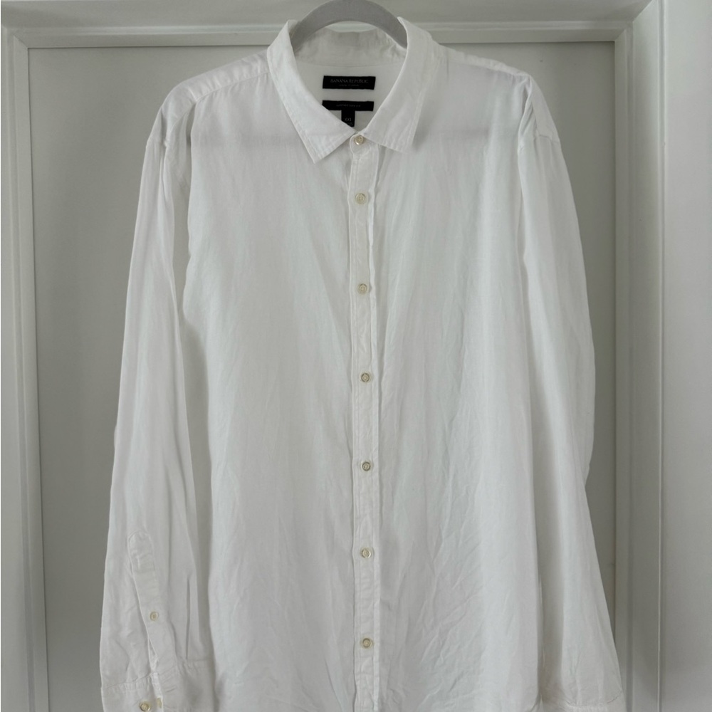 Banana Republic White Untucked Slim-Fit Linen-Cotton Long Sleeve Shirt XXL